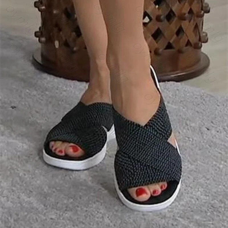 Pongl Women Casual Shoes Platform Sandals Female Slides Solid Comfort Flats Plus Size Cross Summer 2023 Beach Ladies Slippers 425-1