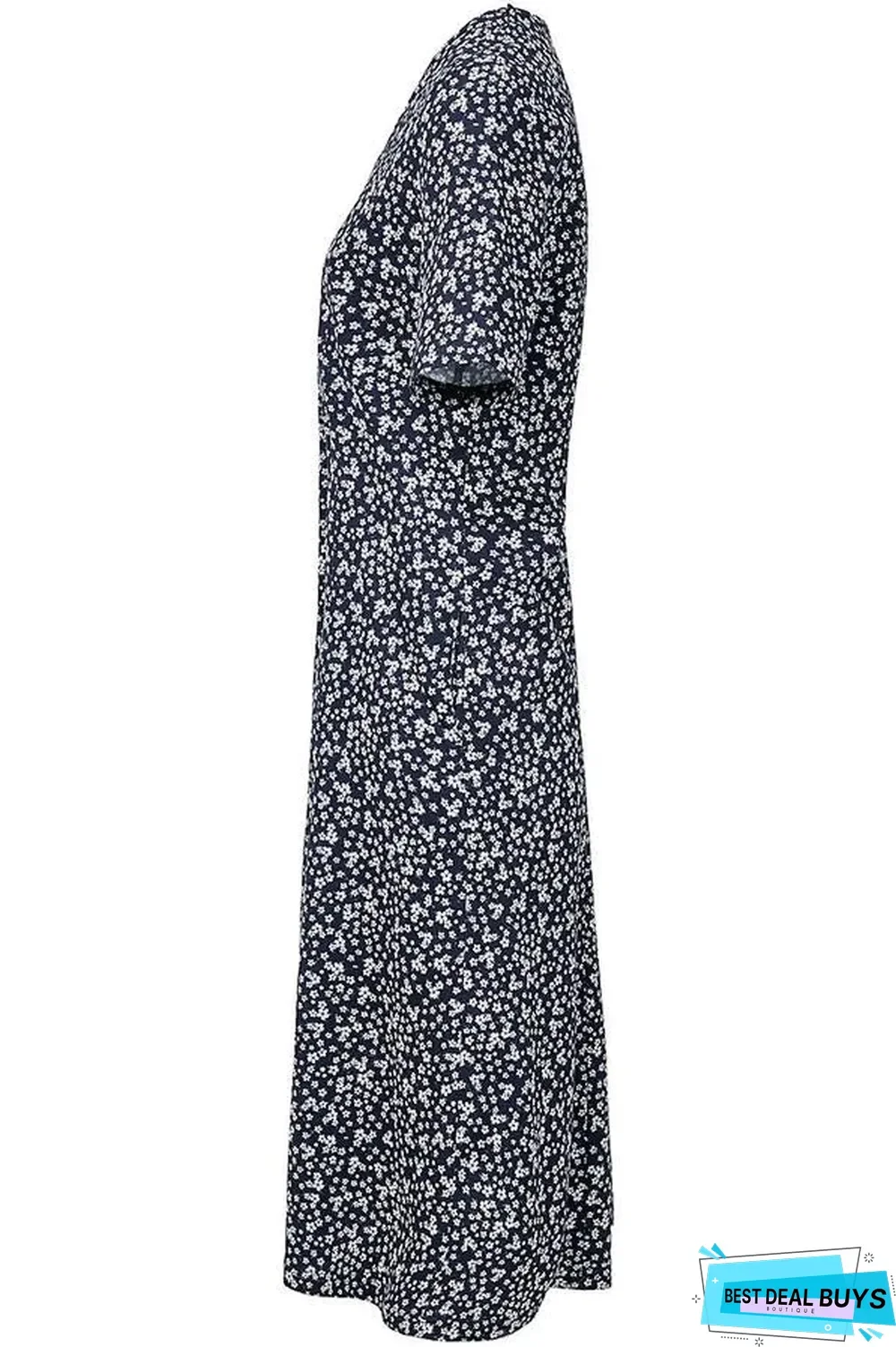 Casual Floral Print Short Sleeves Pockets Midi Dress