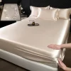 Simple solid color silk fitted sheet and pillowcase three-piece set