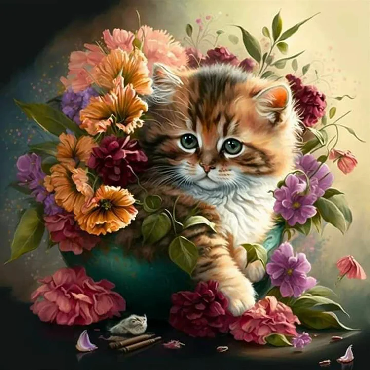 Hua Hua And Kitten 30*30CM (Canvas) Full Round Drill Diamond Painting gbfke