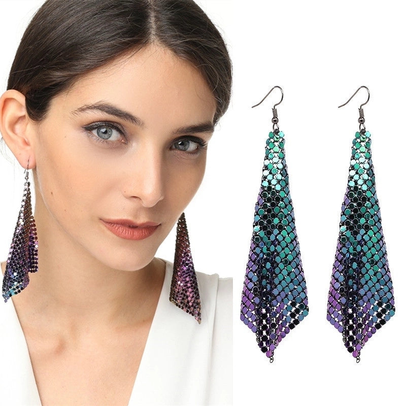 Supply Fashion Earrings Metal Sequins Tassel Earrings Creative New Square Geometric Long Earrings