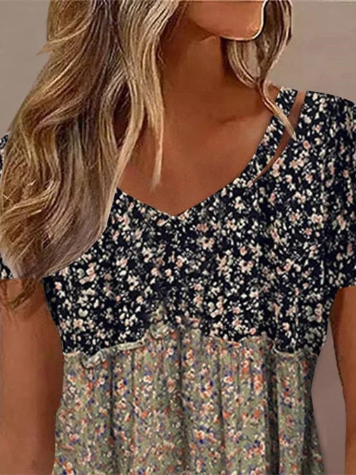 Women Half Sleeve V-neck Solid Color Dress