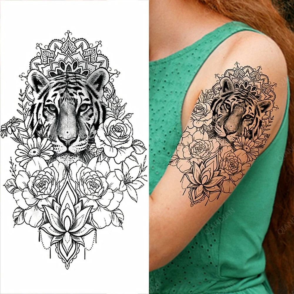 Arm Temporary Tattoo Tiger Flower Lion Rose Wing Wolf Mountain Dolphin Body Chest Leg Waterproof Sticker Tatoo Fashion Man Totem