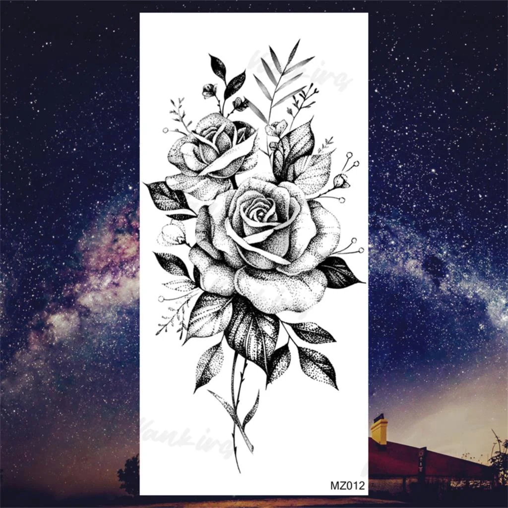 Sdrawing Peony Butterfly Temporary Butterfly Tattoos For Women Girls Realistic Snake Sun Fake Tattoo Sticker Leg Body Tatoos