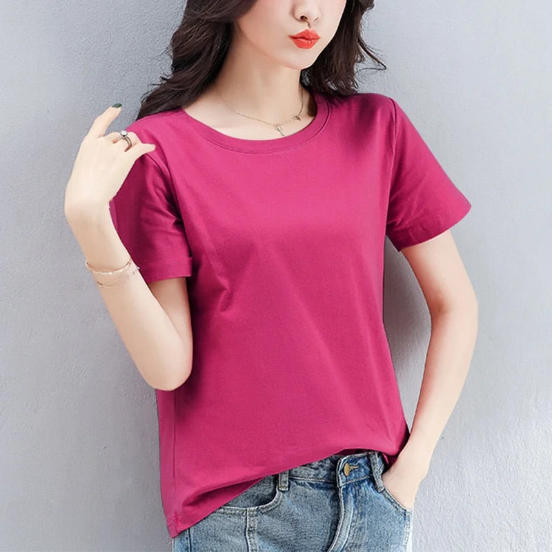 2020 Basic T Shirt Women Summer New Oversized Solid Tees 8 Color Casual FruitTshirt Korean Round Neck Female Tops