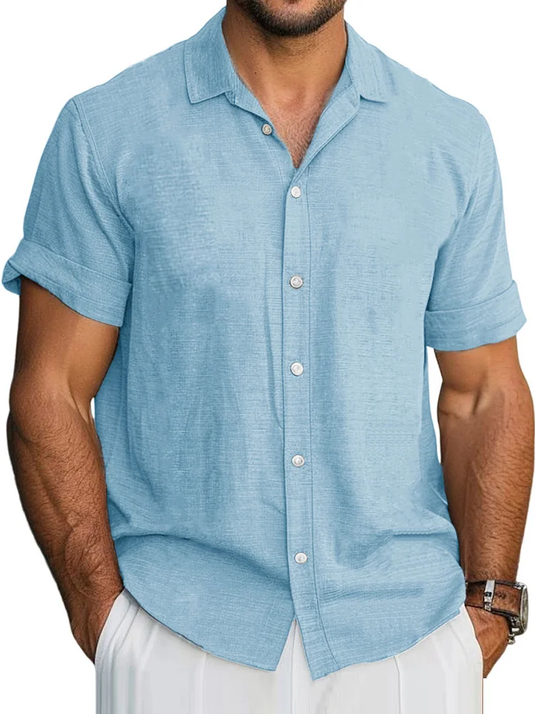 Men's Hawaiian Solid Lapel Short Sleeve Shirt