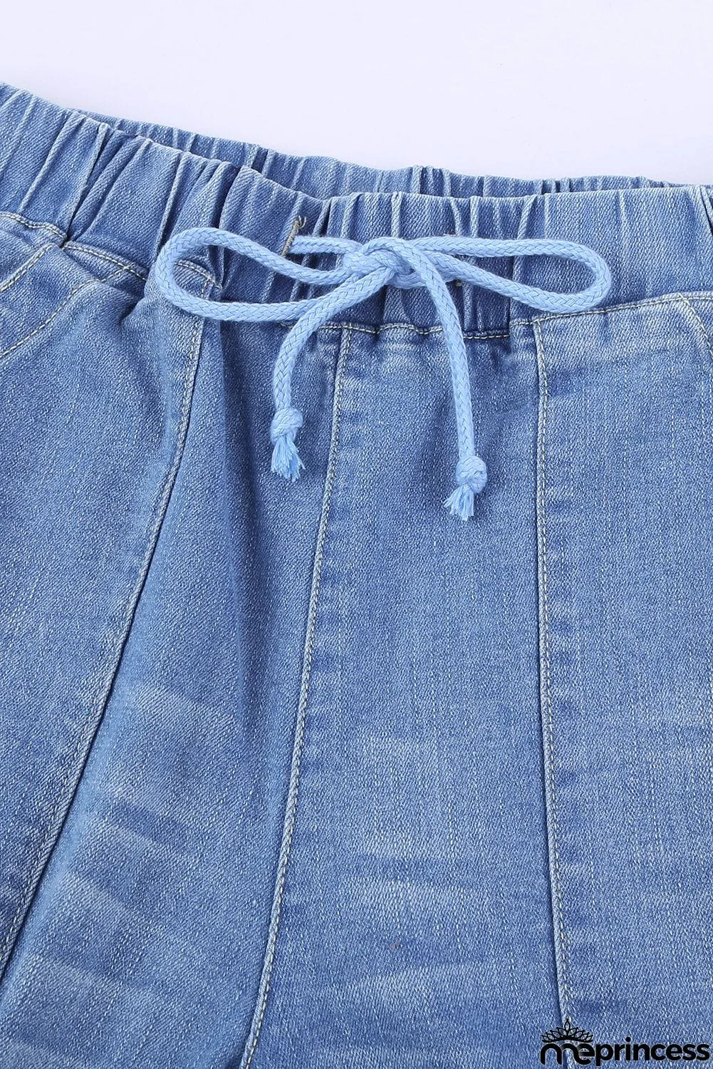 Women's Sky Blue Pocketed Distressed Jean Joggers