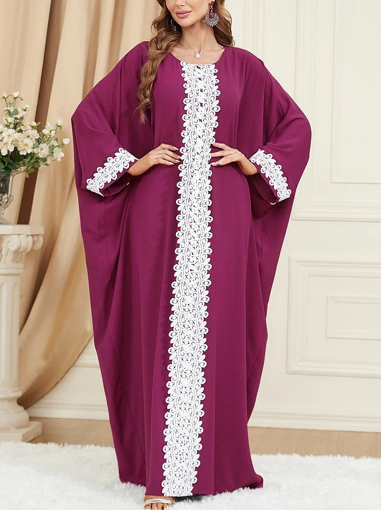 Women's Floral Lace Patchwork Batwing Sleeve Kaftan