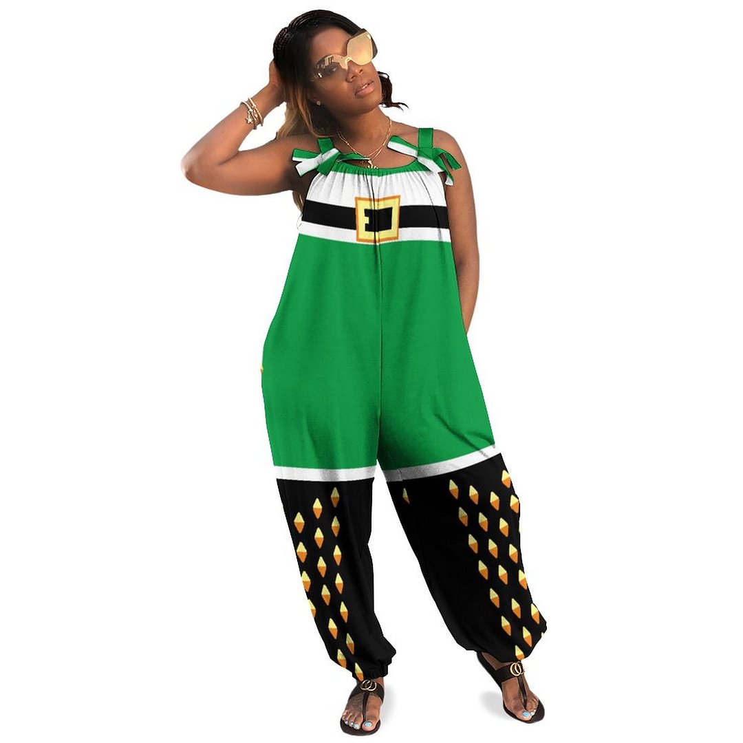 Novelty Green Elf Christmas Toy Soldier Boho Vintage Loose Overall Corset Jumpsuit Without Top