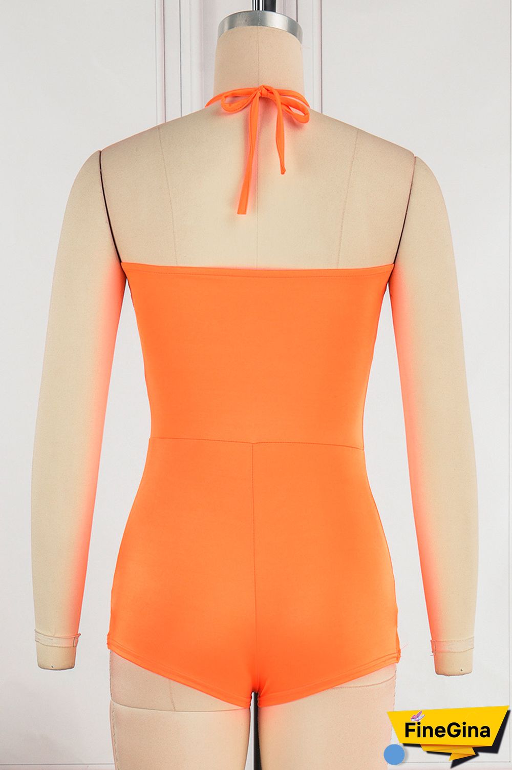 Orange Sexy Solid Backless Spaghetti Strap Skinny Romper