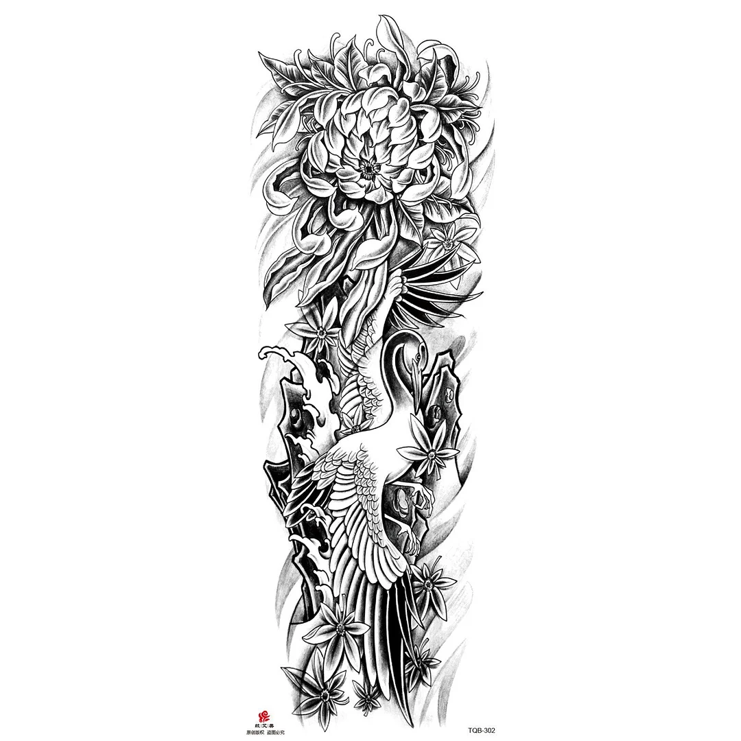 Full Arm Temporary Tattoo Wolf Lion Fish Horns Geometric Man Body Leg Rose Flower Phoenix Waterproof Sticker Cool Women Tatoo