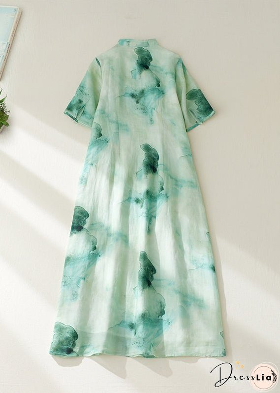 Retro Green Print Button Maxi Dresses Summer