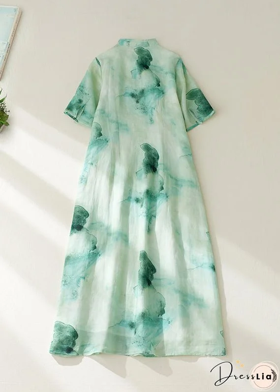 Retro Green Print Button Maxi Dresses Summer