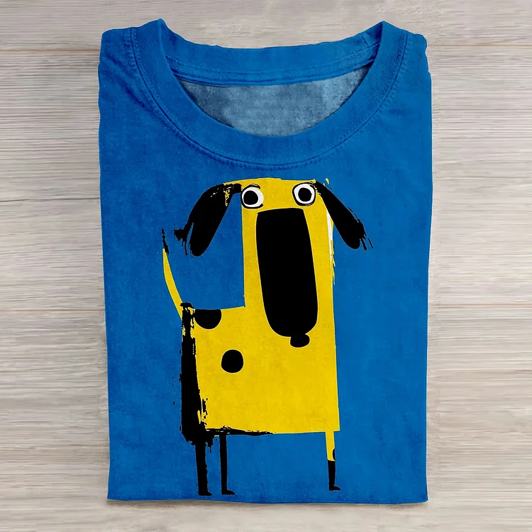 Comstylish Cute Dog Art Print Casaul Short Sleeve T-Shirt