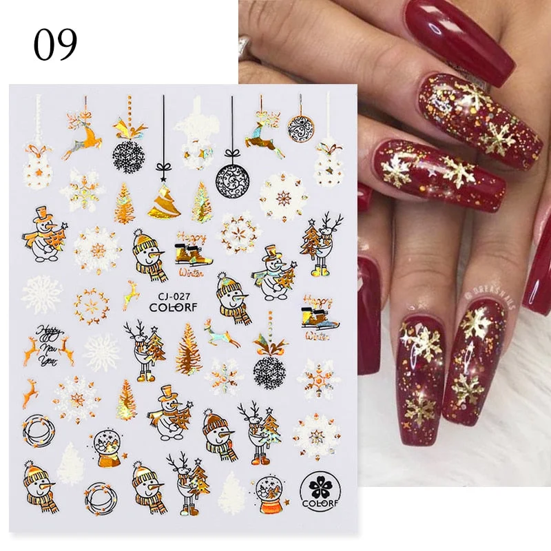 Winter Xmas 3D Nail Sticker Christmas Elk Santa Snowflake Rabbit Cartoon Slider Design Polish Nails Decals Nail Art DIY Decor-Nail Inspo
