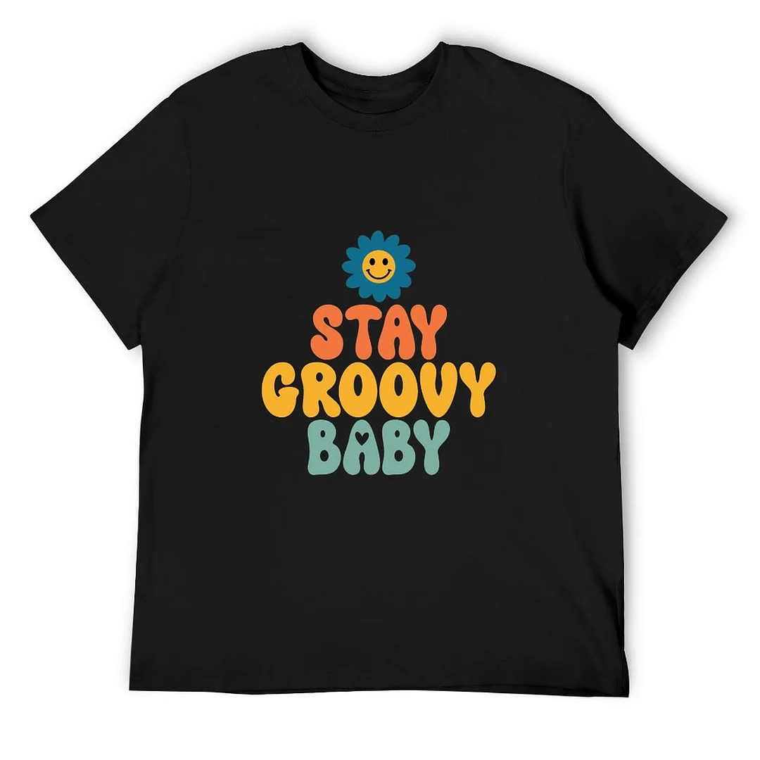 Printed Unisex Short Sleeve Cotton T-shirt for Men and Women Pattern stay groovy baby