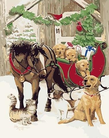 

Christmas Horse With Dogs – Paint By Numbers - 40*50CM, 501 Original