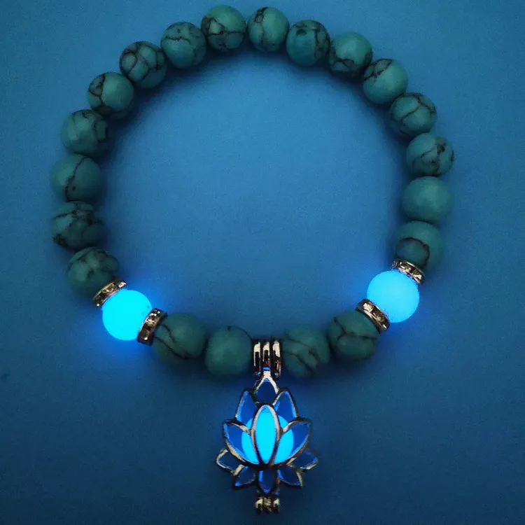 Natural Stones Luminous Glowing In The Dark Lotus Shaped Charm Bracelet
