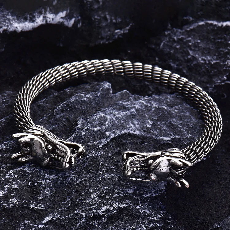Coutureaura Domineering Double Dragon Head Open Bracelet