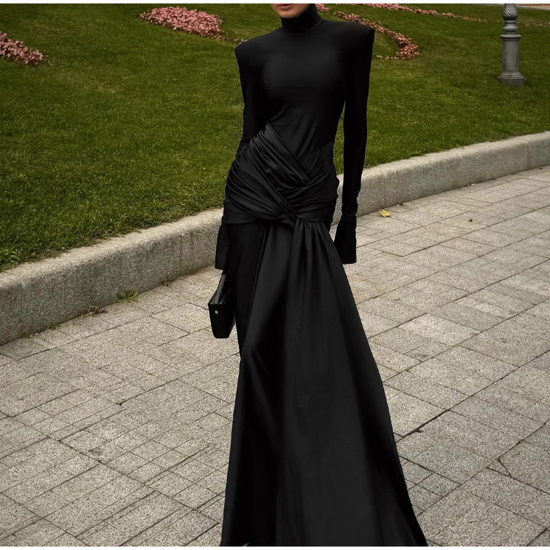 Elegant Black High Neck Bodycon Maxi Dresses Sexy O-neck Long Sleeve Shoulder Pad Lace Up Vestidos 2024 Autumn Lady Party Robes 10 Elegant Black High Neck Bodycon Maxi Dresses Sexy O-neck Long Sleeve Shoulder Pad Lace Up Vestidos 2024 Autumn Lady Party Robes
