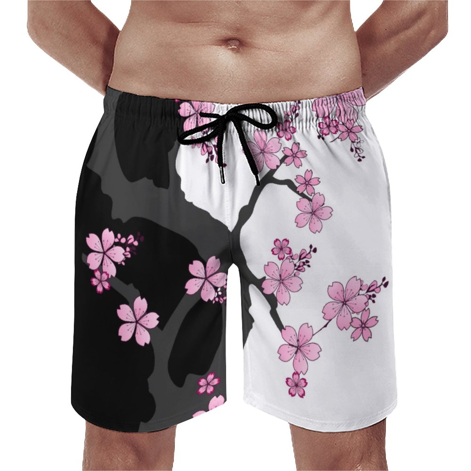 Japanese Kimono Black And White Leggins Elegant Men's Swim Trunks Summer Board Shorts Quick Dry Beach Short with Pockets