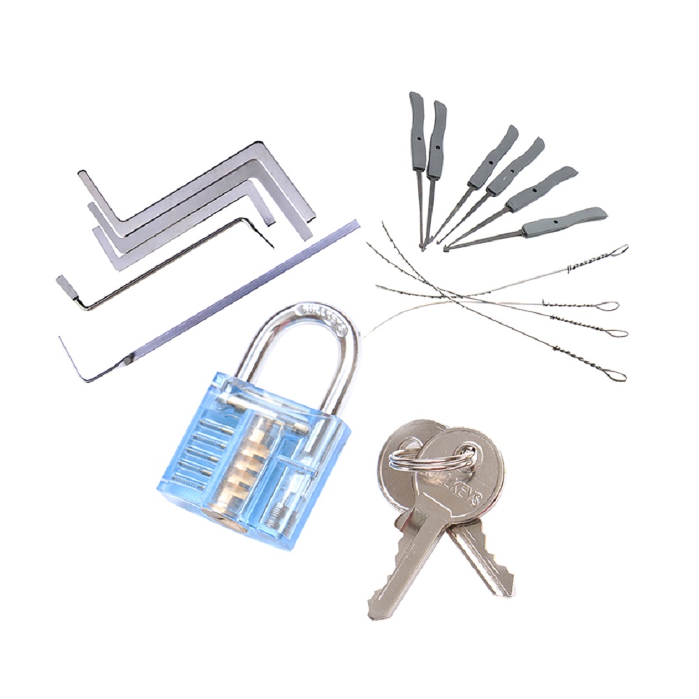 

15pcs Locksmith Blue Transparent Padlock Kit with Broken Key Extractor Tool, 501 Original