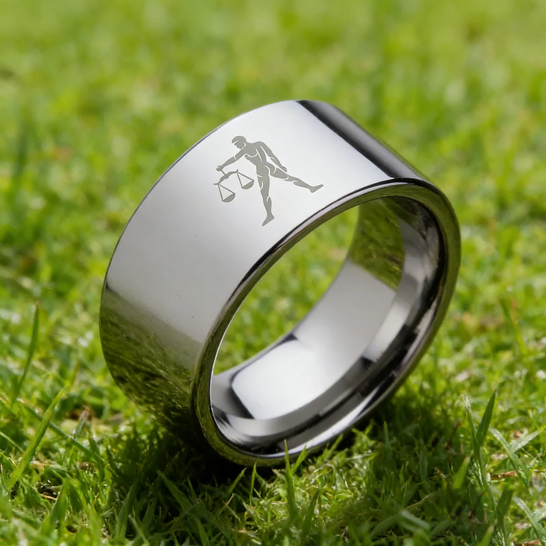 4MM 6MM 8MM 10MM Silver Flat Tungsten Wedding Bands Zodiac Libra Laser Couple Tungsten Carbide Rings