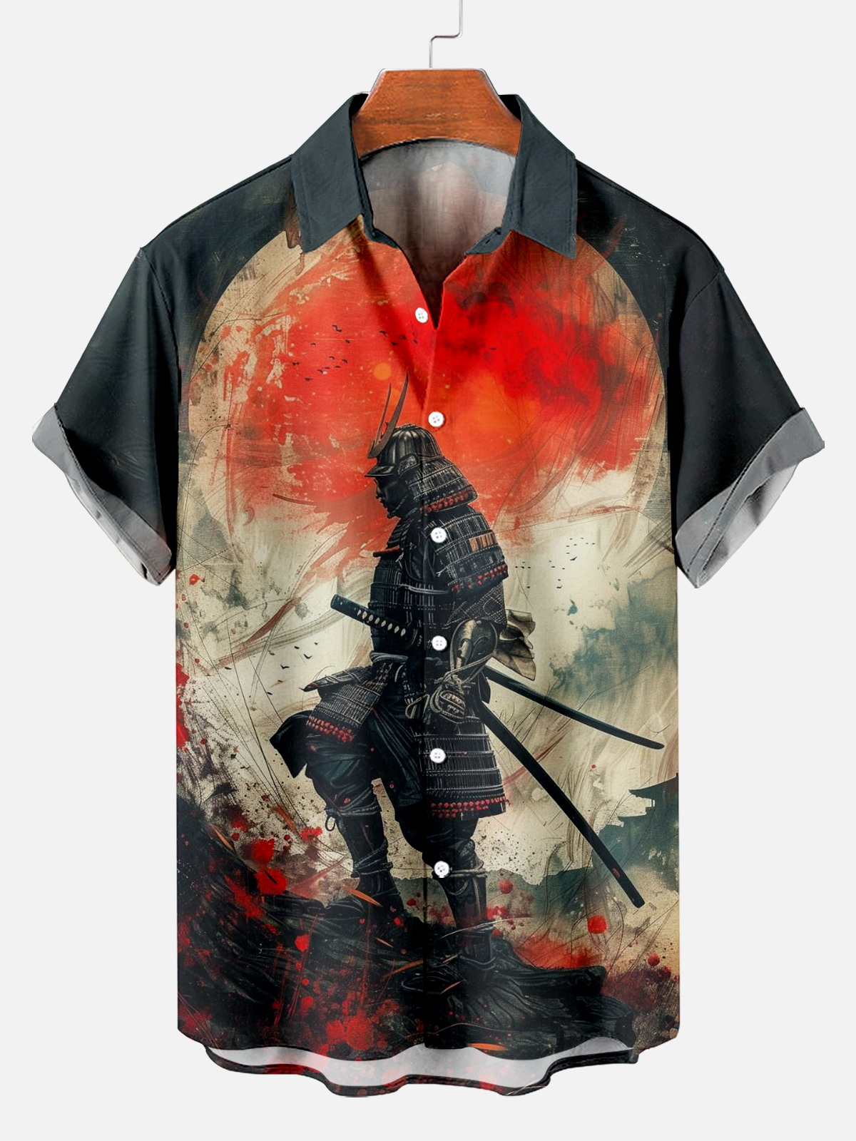 Men's Retro Masked Samurai Short Sleeve Shirt PLUSCLOTHESMAN