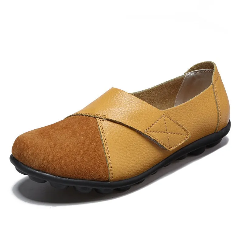 Woman's Flats Loafers Shoes Soft Genuine Leather Casual Shoes Big Size 35-44 Mocassin Boat Shoes for Women Hook Loop de mujer