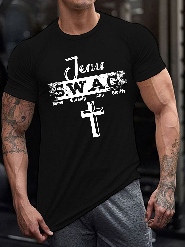 Jesus  SWAG Serve Worship And Glorify Crew Neck T-Shirt