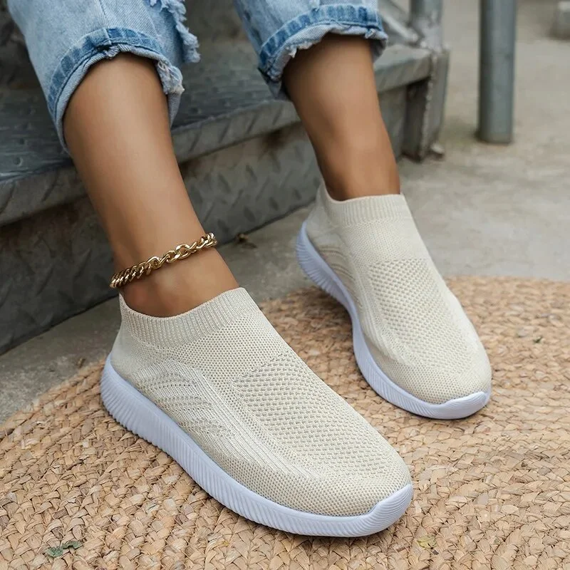 Zhungei Women's Slip On Mesh Sneakers 2024 Spring Summer Striped Knitting Tennis Shoes Woman Casual Breathable Walking Shoes Plus Size