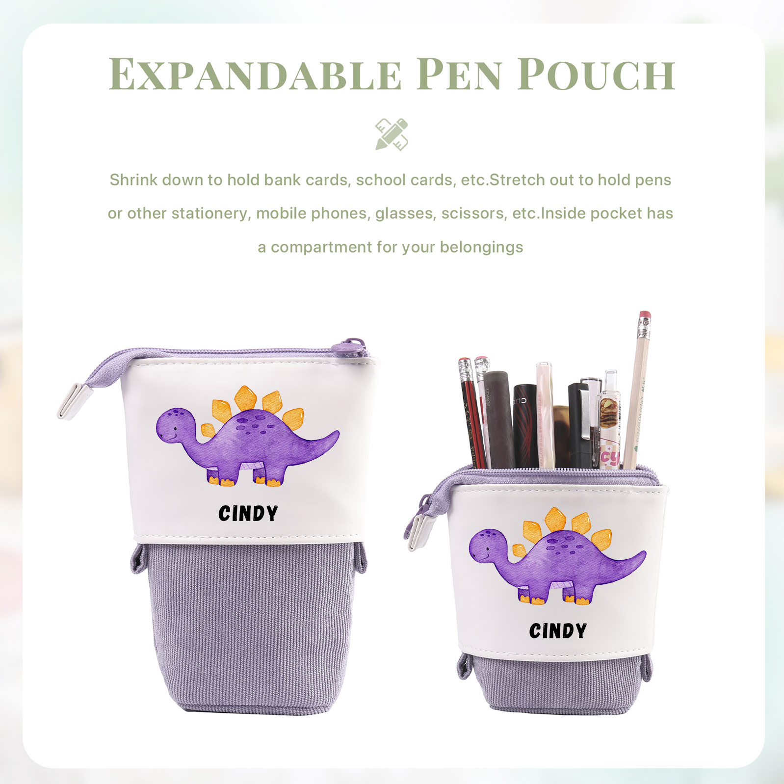 Astuccio per matite personalizzato con 1 nome e 1 dinosauro regalo per scuola elementare bambini
