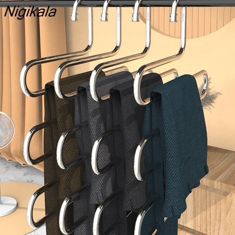 Nigikala layers S Shape Pants Storage Hangers Stainless Steel Clothes Hangers Clothes Storage Rack Multilayer Storage Cloth Hanger