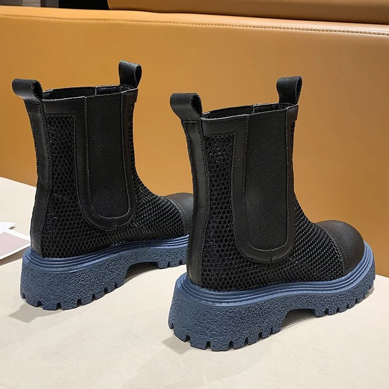 Women's Chelsea Boots 2021 Fashion Chunky Boots Platform Thick Ankle Booties Shoes Ladies Female Spring Hollow Flat Boots Casual
