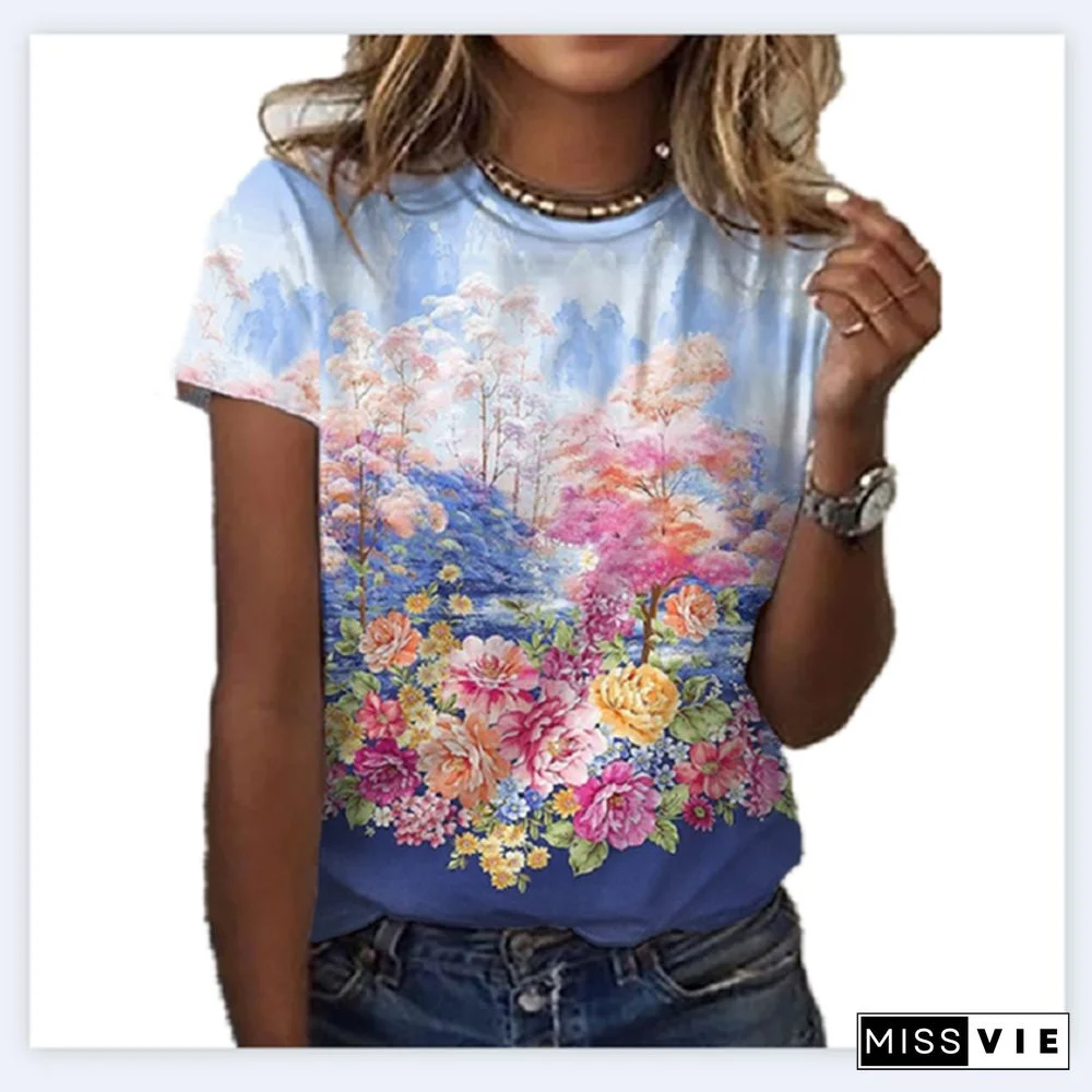 Harajuku Fashion T ShirtFor Women 3D Print T-Shirt Summer Tops Short Sleeve O-Neck Casual Oversized Blouses Woman Clothes