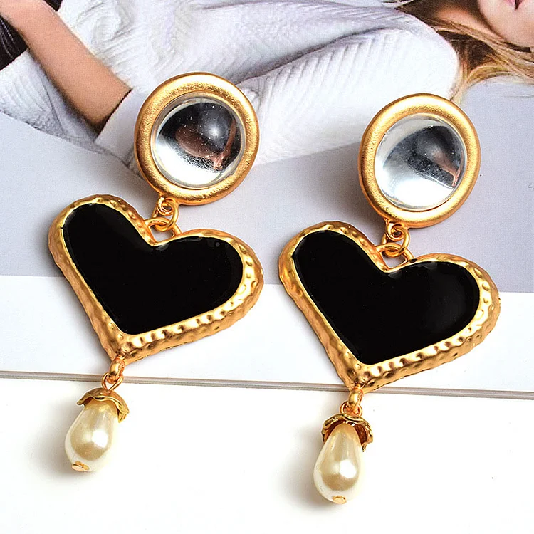 Fashion Black Love Pearl Jewelry Earrings