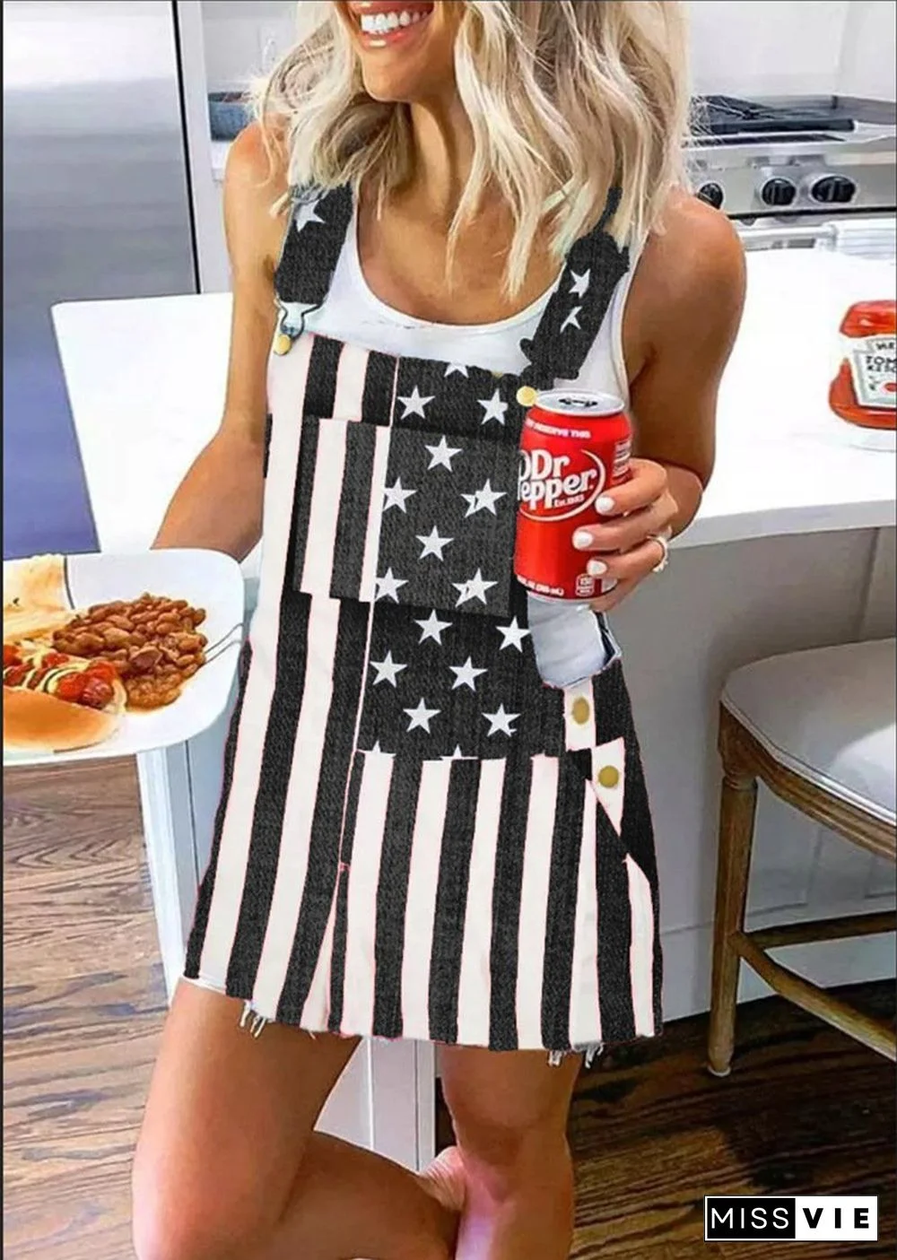 Flag Printed Loose Dress With Pocket