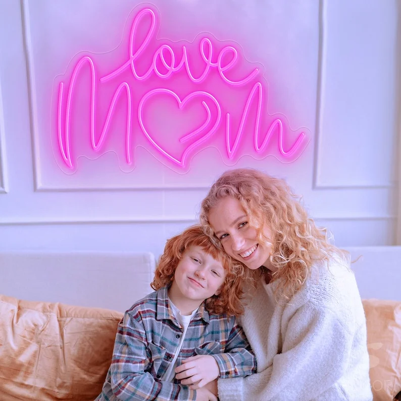 MOM Neon LED Neon Sign for Mother’s Day gifts, Neon Sign Custom with Heart, Neon Led Signs Custom for Wall Decor, Personalized Gift LED Neon