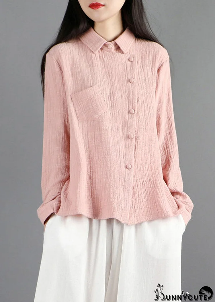 Fine Pink Button Solid Shirt Long Sleeve