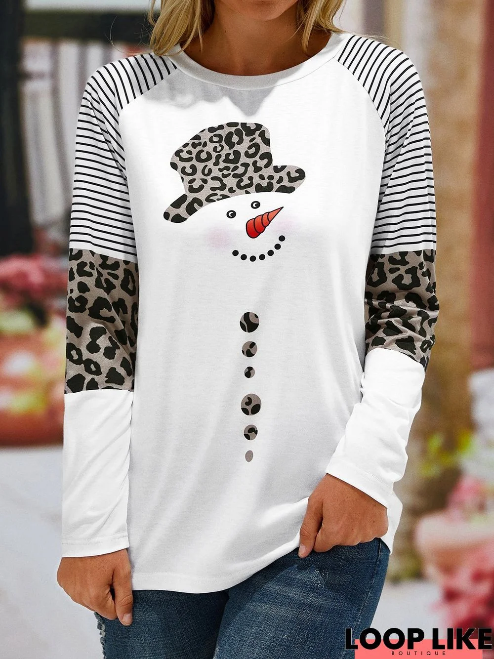 Ladies Leopard Print Snowman Top