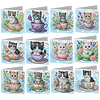 12Pcs Teacup Cat DIY Diamond Painting Greeting Card Kit for Adults Gifts