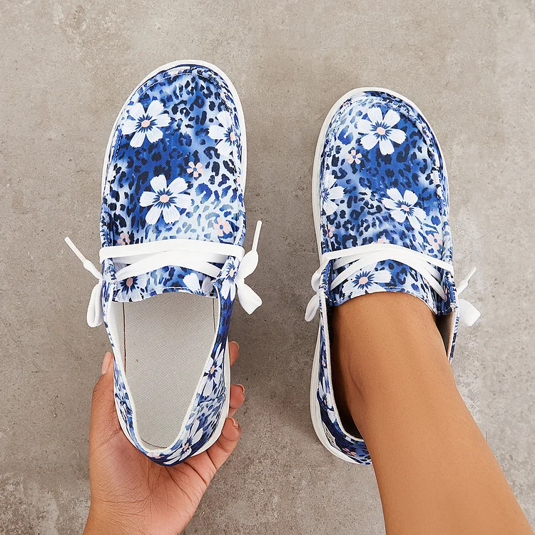 Floral Print Slip on Flat Loafers Lightweight Walking Shoes