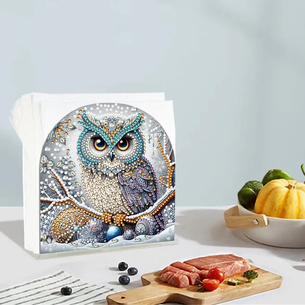 DIY Acrylic Owl Diamond Painting Paper Towel Holder for Home Art Crafts