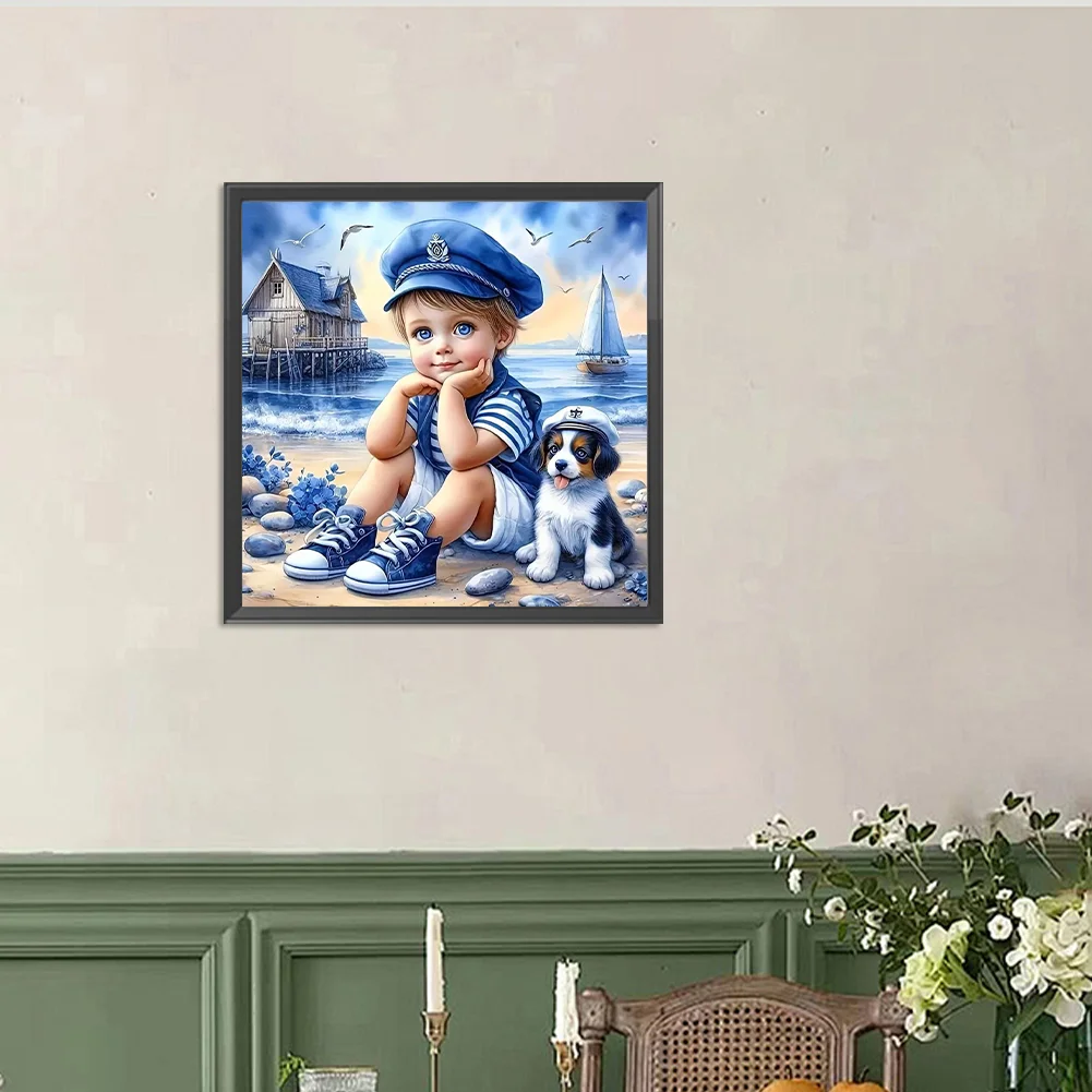 Diamond Painting - Full Round Drill - Blue Boy Dog(Canvas|40*40cm)