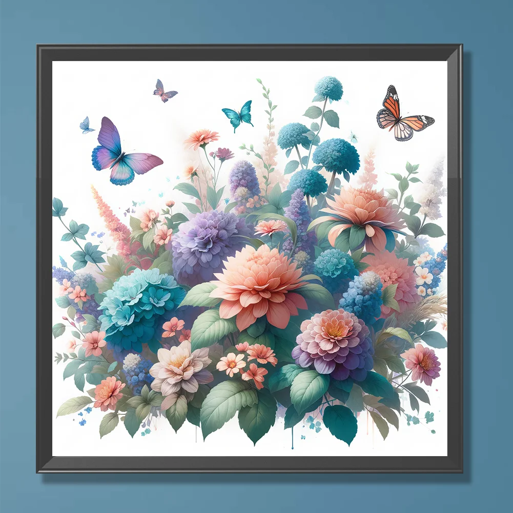 Diamond Painting - Full Round Drill - Flower Butterfly(Canvas|30*30cm)