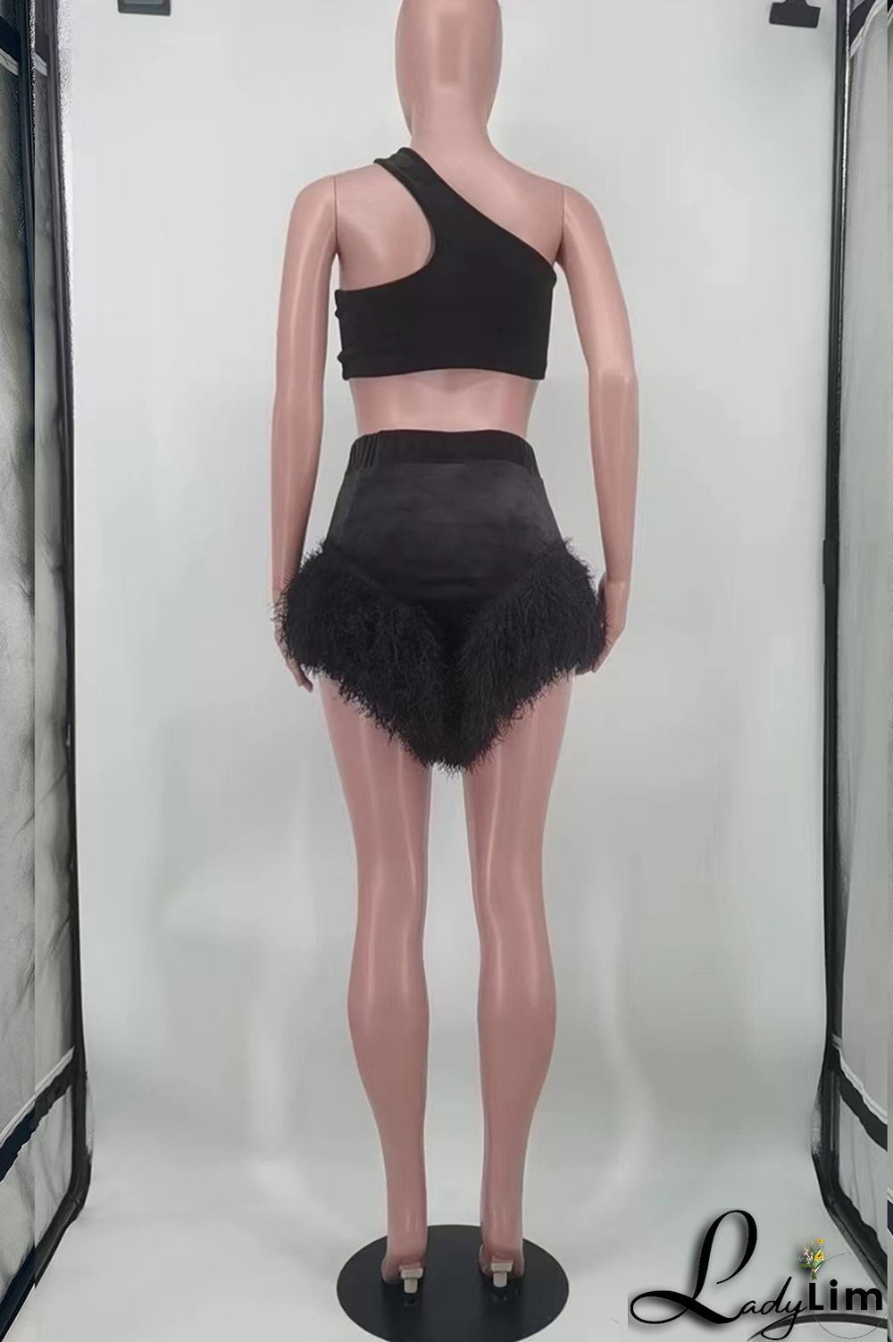 Pink Fashion Sexy Solid Patchwork Backless One Shoulder Two Pieces