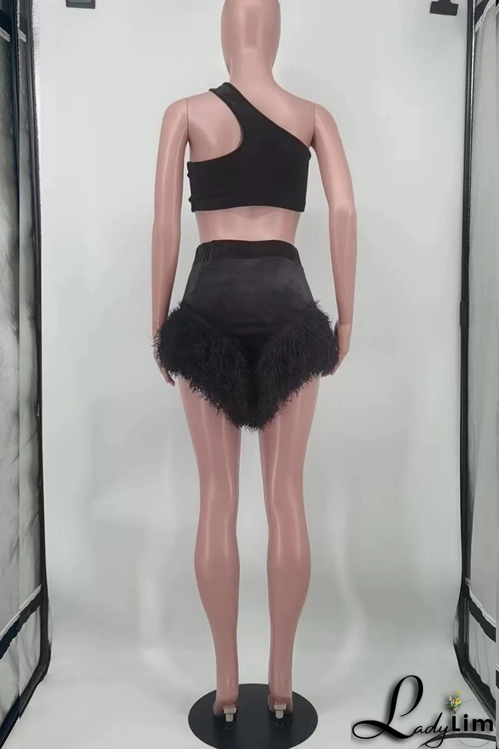 Pink Fashion Sexy Solid Patchwork Backless One Shoulder Two Pieces