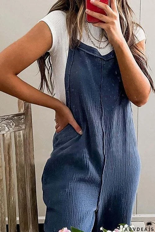 Fashion Casual Solid Pockets Slim Jumpsuit