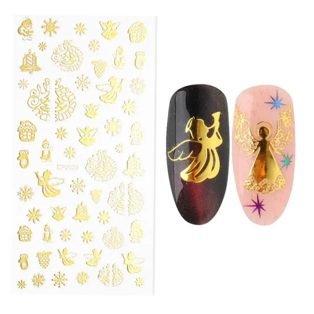 Nail Stickers Embossed 5D Christmas Snow Butterfly Designs Back Glue Nail Decals Decoration Tips For Beauty Salons-Nail Inspo