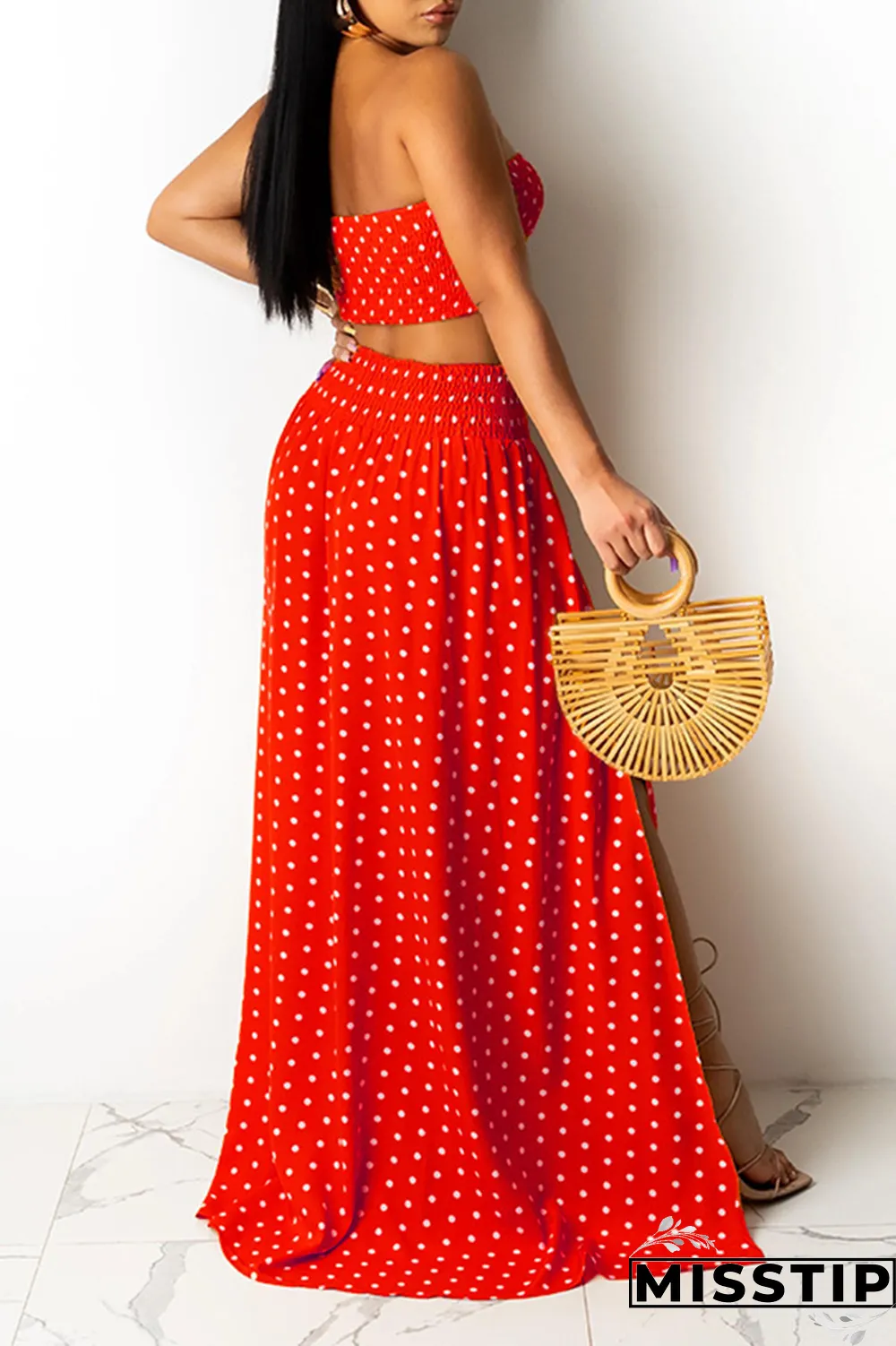 Yellow Sexy Dot High Opening Strapless Sleeveless Two Pieces